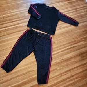 NY&C, XXL, Striped Velour Jogger Sweatshirt Black Set